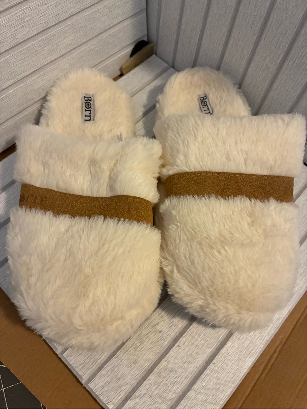 Born Cozy Faux-Fur Slide Slippers in Cream